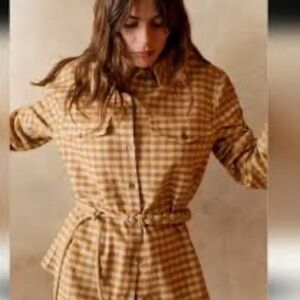 New Pics! EURIELLE Ochre/Ecru Check Shirt/Jacket NWOT